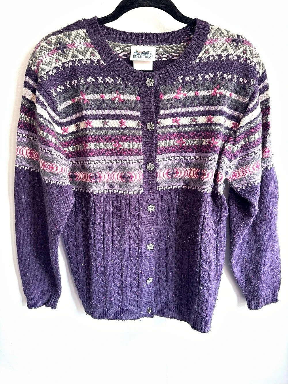 Northern Reflections Fair Isle Cardigan Purple & Pink Sz- SP / Vintage / Nordic